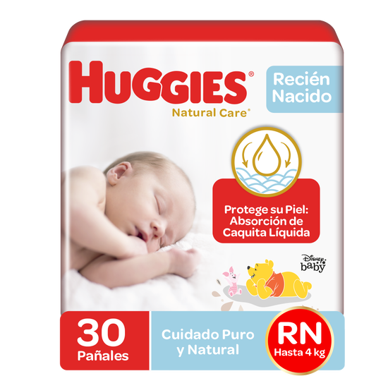 Pañales Huggies Natural Care Etapa 0/RN, 30uds