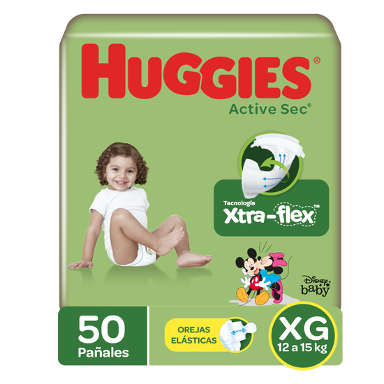 Pañales Huggies Active Sec Etapa 4/XG, 50uds