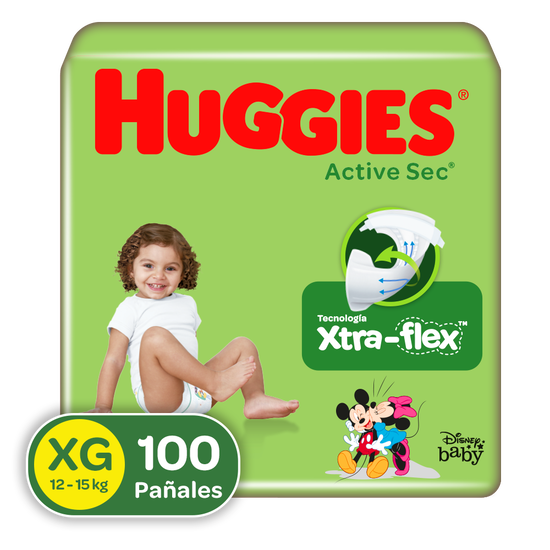 Pañales Huggies Active Sec Xtra-Flex Etapa 4/XG, 100 Uds