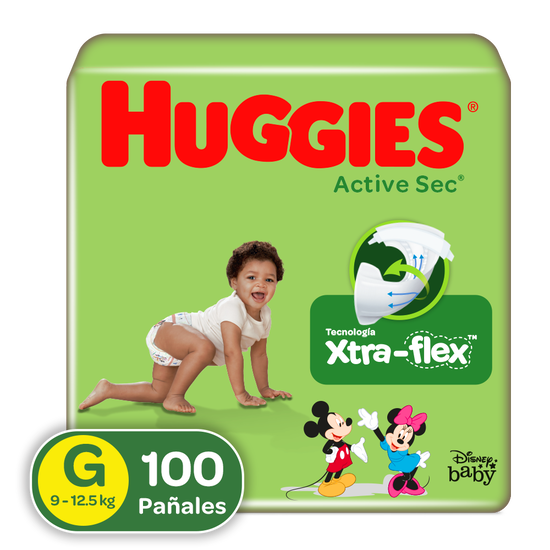 Pañales Huggies Active Sec Xtra-Flex Etapa 3/G, 100 Uds